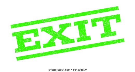 Exit watermark stamp. Text caption between parallel lines with grunge design style. Rubber seal stamp with unclean texture. Vector light green color ink imprint on a white background.