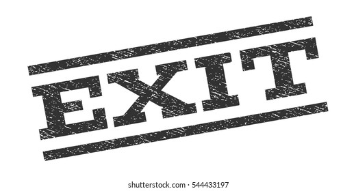 Exit watermark stamp. Text tag between parallel lines with grunge design style. Rubber seal stamp with unclean texture. Vector gray color ink imprint on a white background.