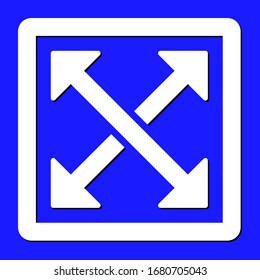 Salga de blanco de tamaño completo, icono de botón de pantalla completa, símbolo vectorial en fondo azul. icono de foco símbolo de pantalla completa logotipo