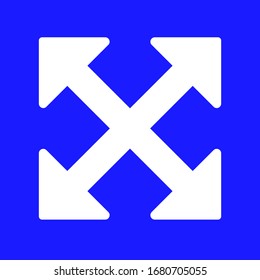 Exit white full size, full screen button icon, vector symbol on blue background. focus icon full screen symbol logo template
