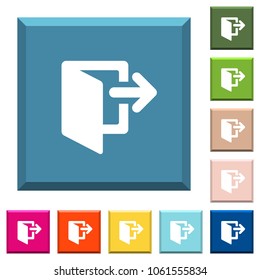 Exit white icons on edged square buttons in various trendy colors