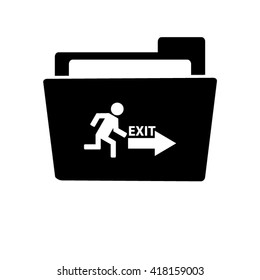 exit - white vector icon;  black folder