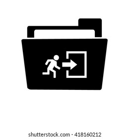 exit - white vector icon;  black folder