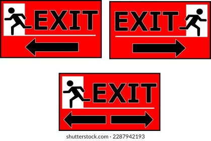 Exit writing with a red directional arrow for a sign on a door or wall or for a logo or sticker