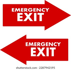 Exit writing with a red directional arrow for a sign on a door or wall or for a logo or sticker
