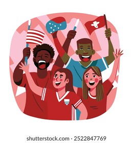 Exited fans illustration in fat style 