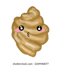 Exited gesture face croissant bread emoticon character isolated on white background