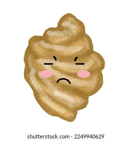 Exited gesture face croissant bread emoticon character isolated on white background