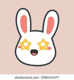 exited rabbit face with outline flat vector design.