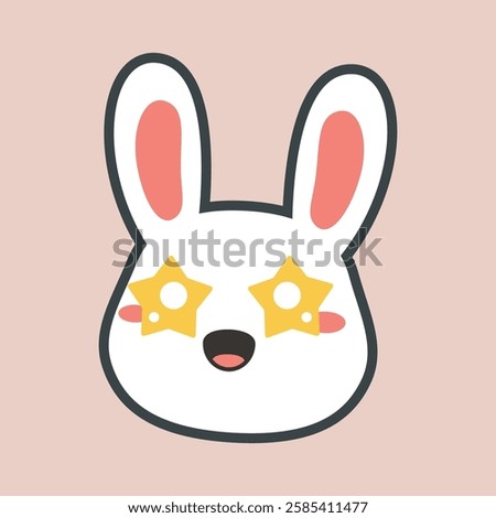 exited rabbit face with outline flat vector design.