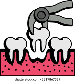 Exodontia or Exodontics concept, Surgical extraction of an impacted molar vector icon design, Dentures symbol,Oral Healthcare sign, Dental instrument stock illustration