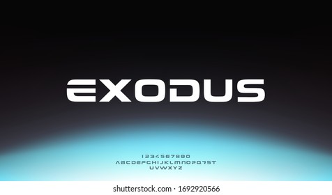 Exodus, una fuente abstracta de ciencia de la tecnología deportiva. diseño de ilustración vectorial de la tipografía del espacio digital