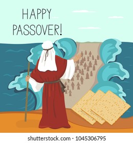 Exodus of the Jews from Egypt, Moses parted the sea. Pesach, Easter. illustration.