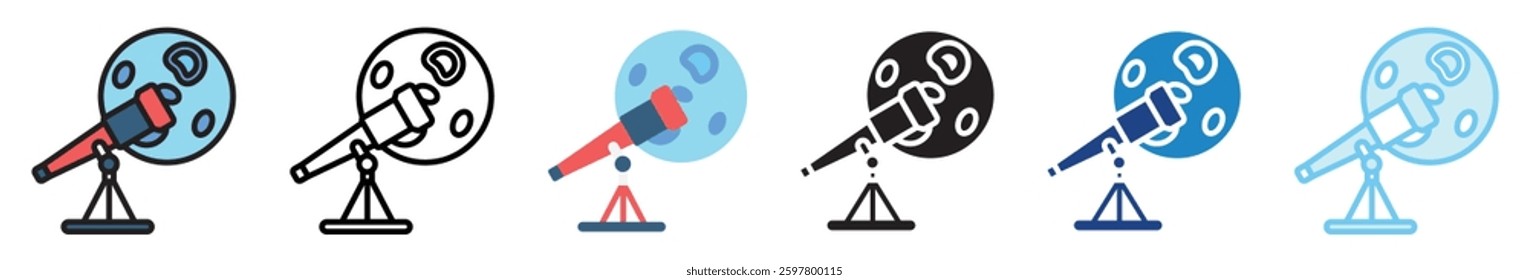 Exoplanet Discovery multi style, mini illustration icon set. outline, flat, glyph, line color, UI, UX, app and web, digital or print. vector EPS 10 related to education, technology, space and galaxy.