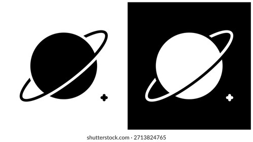 Conjunto de iconos de exoplaneta en fondo blanco y negro