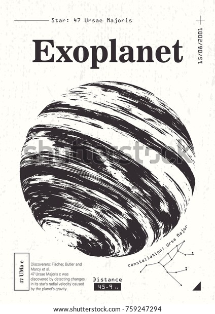 Exoplanet\
informative poster. Scientific illustration of planets research.\
Popular science theme about outer\
space.