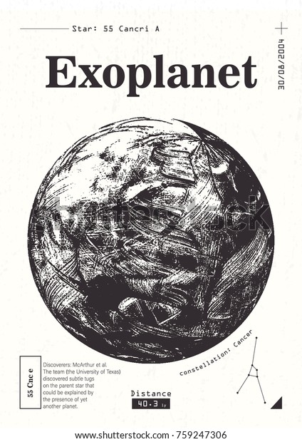Exoplanet\
informative poster. Scientific illustration of planets research.\
Popular science theme about outer\
space.