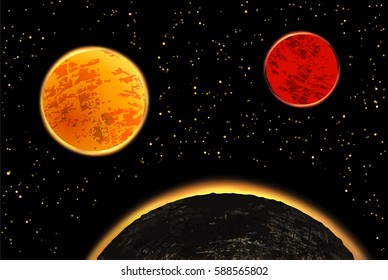 Exoplanets or  extrasolar planets. Vector illustration. Universe filled with stars.