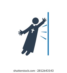 Exorcism Force Throwing Priest Icon Isolated On White Background
