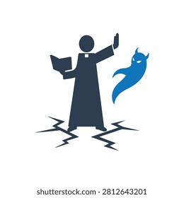 Exorcist Banishing Evil Demon Icon Isolated On White Background
