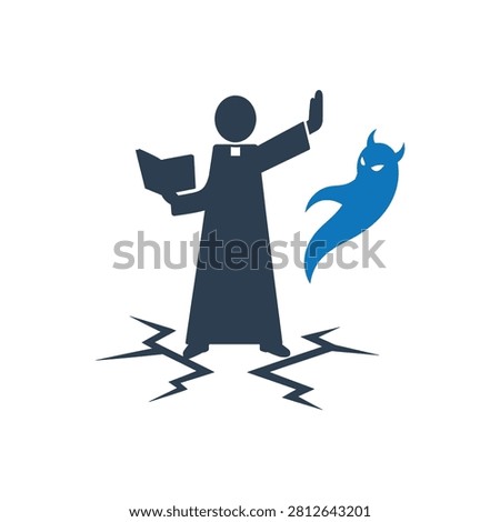 Exorcist Banishing Evil Demon Icon Isolated On White Background