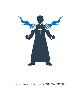 Exorcist Priest Fighting Evil Icon Isolated On White Background