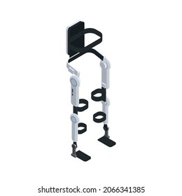 Exoskeleton bionics isometric composition with isolated image of legs with handles vector illustration