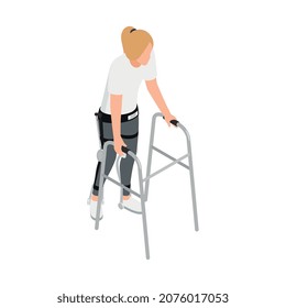 Exoskelett bionics isometrische Komposition mit isoliertem Charater einer Frau mit Exoskelettband Vektorgrafik