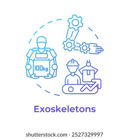 Exoskeleton blue gradient concept icon. Industry 5.0 technology. Industrial robotics. Wearable technology. Round shape line illustration. Abstract idea. Graphic design. Easy to use in article