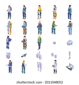 Exoskeleton icons set isometric vector. Artificial body. Cyber future