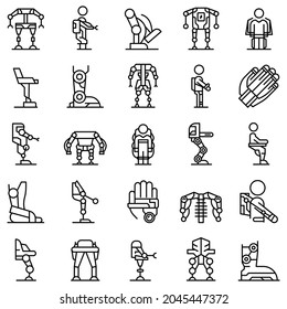 Exoskeleton icons set outline vector. Artificial cyber body. Bionics future