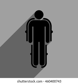 Exoskeleton long shadow vector icon. Style is a flat exoskeleton black iconic symbol on a gray square background with longshadow.