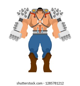 Exoskeleton mechanical technology robotic skeleton. Iron suit robot.  Metallic clothing cyborg. Vector illustration