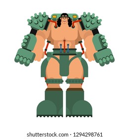Exoskeleton mechanical technology robotic skeleton. Iron suit robot.  Metallic clothing cyborg. Vector illustration