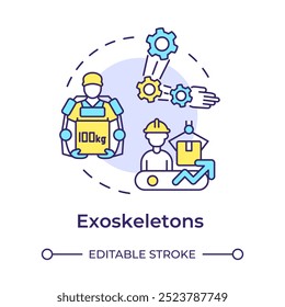 Exoskeleton multi color concept icon. Industry 5.0 technology. Industrial robotics. Wearable technology. Round shape line illustration. Abstract idea. Graphic design. Easy to use in article