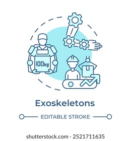 Exoskeleton soft blue concept icon. Industry 5.0 technology. Industrial robotics. Wearable technology. Round shape line illustration. Abstract idea. Graphic design. Easy to use in article