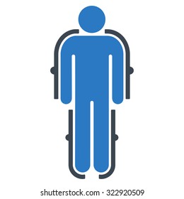 Exoskeleton vector icon. Style is bicolor flat symbol, smooth blue colors, rounded angles, white background.