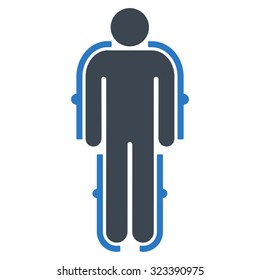 Exoskeleton vector icon. Style is bicolor flat symbol, smooth blue colors, rounded angles, white background.