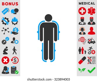 Exoskeleton vector icon. Style is bicolor flat symbol, blue and gray colors, rounded angles, white background.