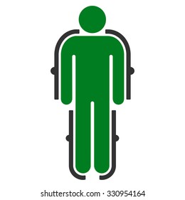 Exoskeleton vector icon. Style is bicolor flat symbol, green and gray colors, rounded angles, white background.