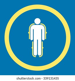 Exoskeleton vector icon. Style is bicolor flat rounded symbol, yellow and white colors, rounded angles, blue background.