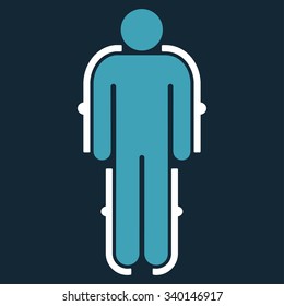 Exoskeleton vector icon. Style is bicolor flat symbol, blue and white colors, rounded angles, dark blue background.
