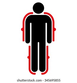 Exoskeleton vector icon. Style is bicolor flat symbol, intensive red and black colors, rounded angles, white background.