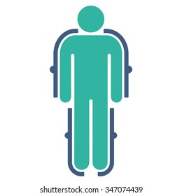 Exoskeleton vector icon. Style is bicolor flat symbol, cobalt and cyan colors, rounded angles, white background.
