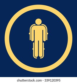 Exoskeleton vector icon. Style is flat rounded symbol, yellow color, rounded angles, blue background.