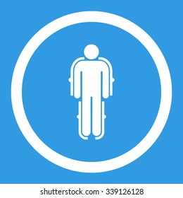 Exoskeleton vector icon. Style is flat rounded symbol, white color, rounded angles, blue background.