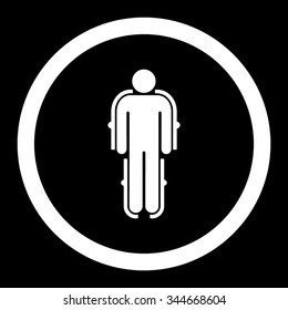 Exoskeleton vector icon. Style is flat rounded symbol, white color, rounded angles, black background.