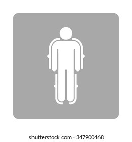 Exoskeleton vector icon. Style is flat rounded square button, white and silver colors, white background.