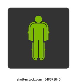 Exoskeleton vector icon. Style is flat rounded square button, eco green and gray colors, white background.