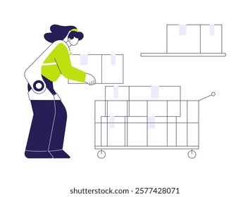 Exoskeletons abstract concept vector illustration. Woman with exoskeleton lifting heavy goods, helping people with disabilities with bionics and prosthetic augmentation abstract metaphor.